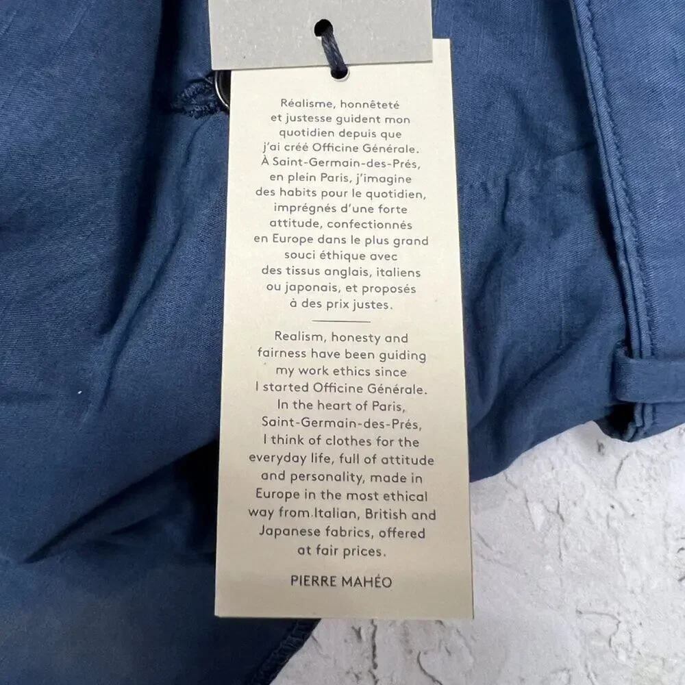 Officine Generale Paul Pant SIZE 50 US 33 Navy Cotton Linen Unhemmed Trouser